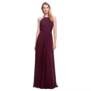 Bill Levkoff Burgundary Bridesmaid Halter Women's Maxi Dress Size 8